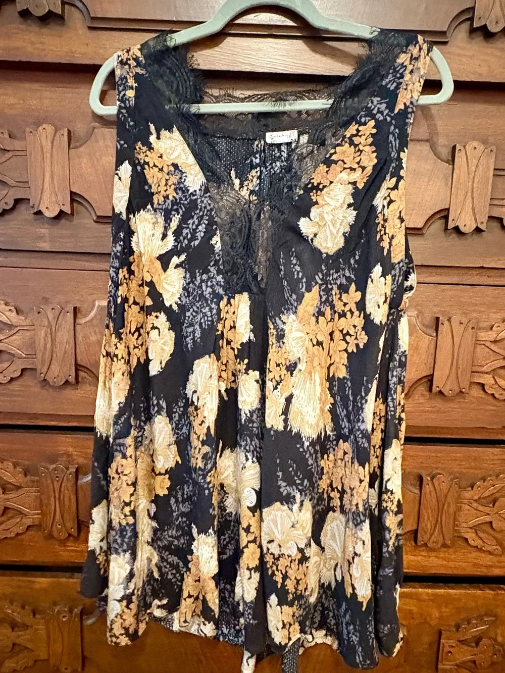 Free People Intimates “So You Say” Floral Lace-Trim Chemise Slip Dress